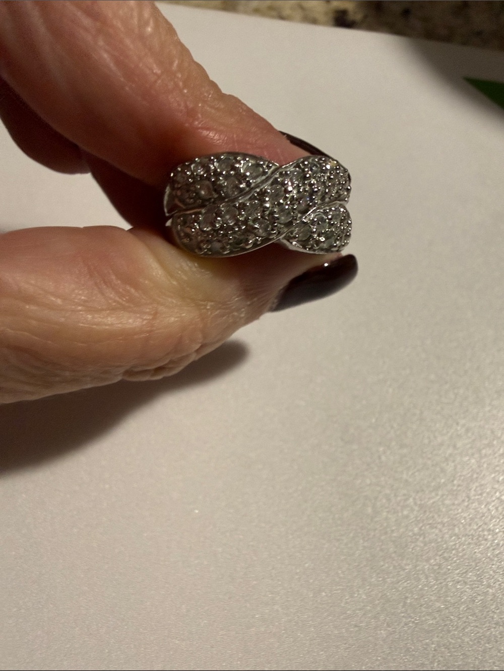 Sterling Silver 925 Pave Crystal Crossover Ring - Sparkling White - Size 6